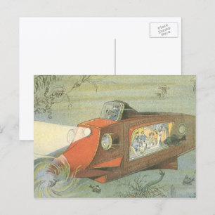 Vintage Science Fiction Steampunk Submarine in Sea Postcard