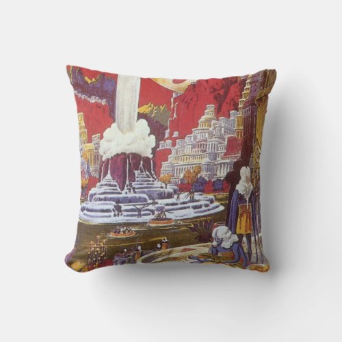 Vintage Science Fiction the Lost City of Atlantis Throw Pillow