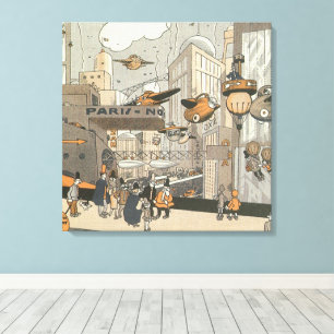 Vintage Science Fiction Urban Paris, Steam Punk Canvas Print