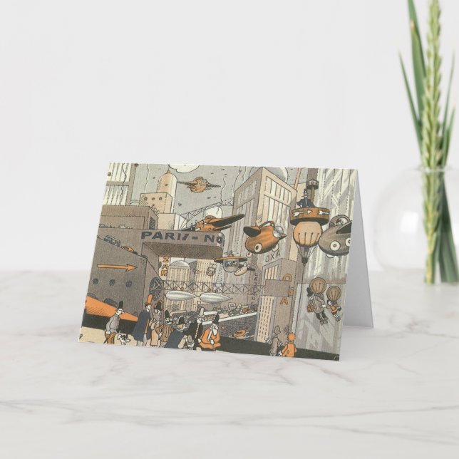 Vintage Science Fiction Urban Paris, Steam Punk Card (Front)