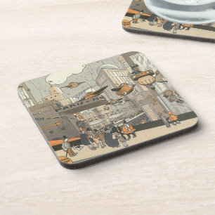 Vintage Science Fiction Urban Paris, Steam Punk Drink Coaster
