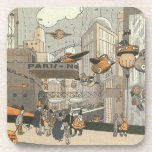 Vintage Science Fiction Urban Paris, Steam Punk Drink Coaster