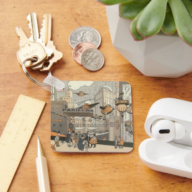 Vintage Science Fiction Urban Paris, Steam Punk Keychain (Desk)