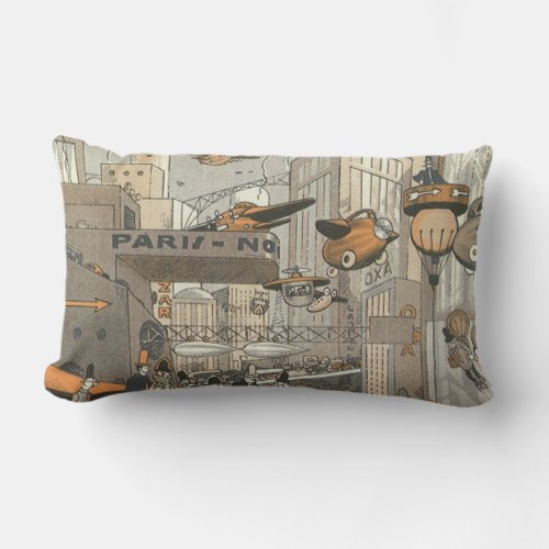 Vintage Science Fiction Urban Paris Steam Punk Lumbar Pillow