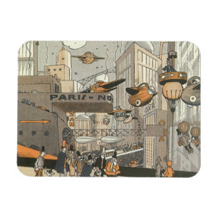 Vintage Science Fiction Urban Paris, Steam Punk Magnet