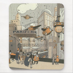Vintage Science Fiction Urban Paris, Steam Punk Mouse Pad