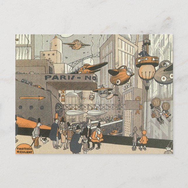 Vintage Science Fiction Urban Paris, Steam Punk Postcard (Front)
