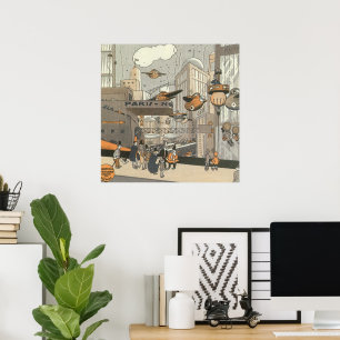 Vintage Science Fiction Urban Paris, Steam Punk Poster