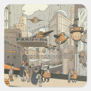 Vintage Science Fiction Urban Paris, Steam Punk Square Sticker