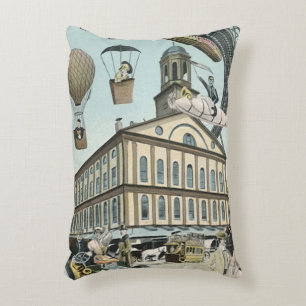 Vintage Science Fiction, Victorian Steam Punk City Accent Pillow
