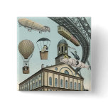 Vintage Science Fiction, Victorian Steam Punk City Button