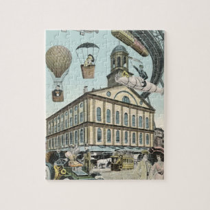 Vintage Science Fiction, Victorian Steam Punk City Jigsaw Puzzle