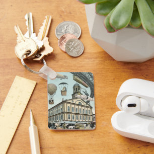 Vintage Science Fiction, Victorian Steam Punk City Keychain