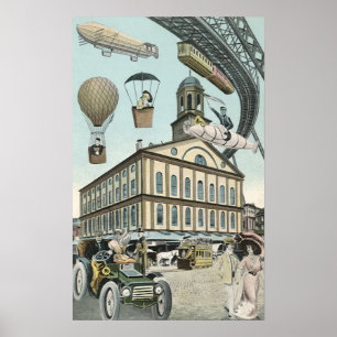 Vintage Science Fiction, Victorian Steam Punk City Poster