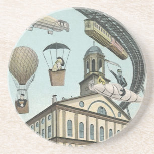 Vintage Science Fiction, Victorian Steam Punk City Sandstone Coaster
