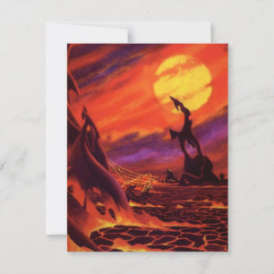 Vintage Science Fiction Volcano Planet w Red Lava