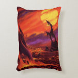 Vintage Science Fiction Volcano Planet w Red Lava Accent Pillow