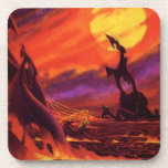 Vintage Science Fiction Volcano Planet w Red Lava Coaster