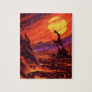 Vintage Science Fiction Volcano Planet w Red Lava Jigsaw Puzzle