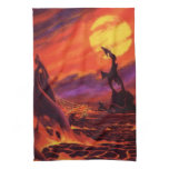 Vintage Science Fiction Volcano Planet w Red Lava Kitchen Towel