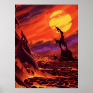 Vintage Science Fiction Volcano Planet w Red Lava Poster