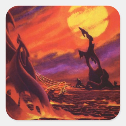 Vintage Science Fiction Volcano Planet w Red Lava Square Sticker