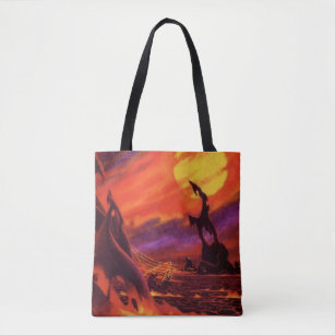 Vintage Science Fiction Volcano Planet w Red Lava Tote Bag