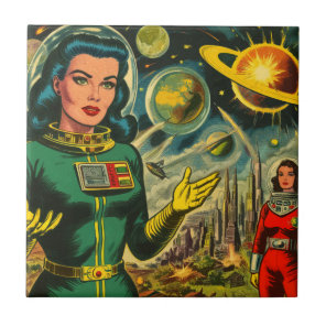 Vintage Science Fiction Woman Comics Ceramic Tile