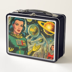 Vintage Science Fiction Woman Comics Metal Lunch Box
