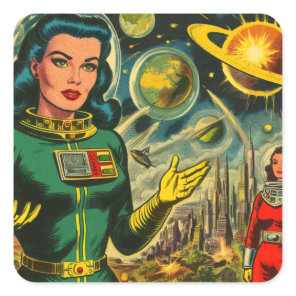 Vintage Science Fiction Woman Comics Square Sticker