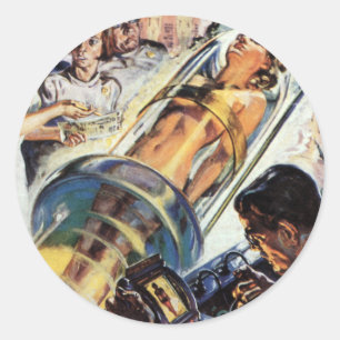 Vintage Science Fiction, Woman Lab Experiment Classic Round Sticker