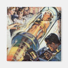 Retro Vintage Sci Fi Space Rocket To The Moon Magnet