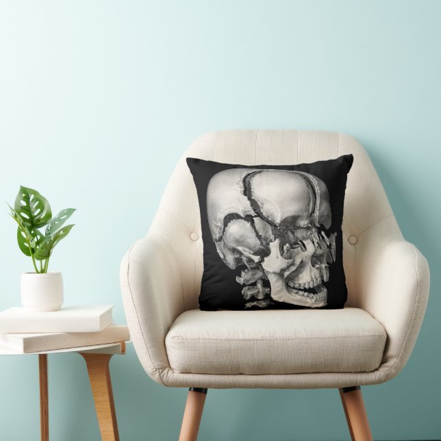 Vintage Science Human Anatomy, Antique Skull Throw Pillow (Chair)