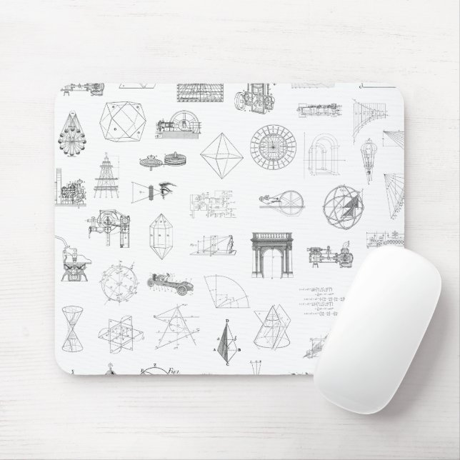 Vintage Science Illustrations Black White Pattern Mouse Pad (With Mouse)