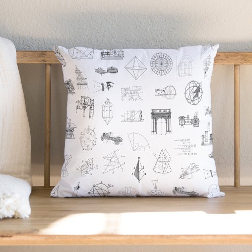 Vintage Science Illustrations Black White Pattern Throw Pillow