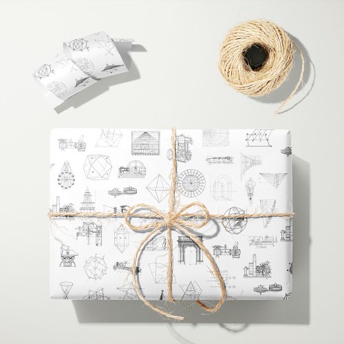 Vintage Science Illustrations Black White Pattern Wrapping Paper