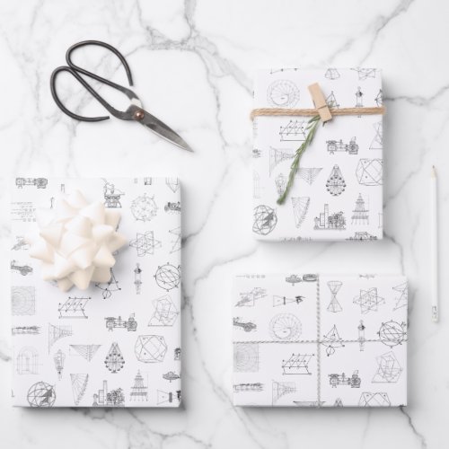 Vintage Science Illustrations Black White Pattern Wrapping Paper Sheets