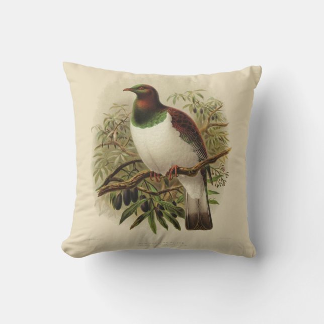 Vintage Science NZ Birds - Kereru Square Cushion (Front)