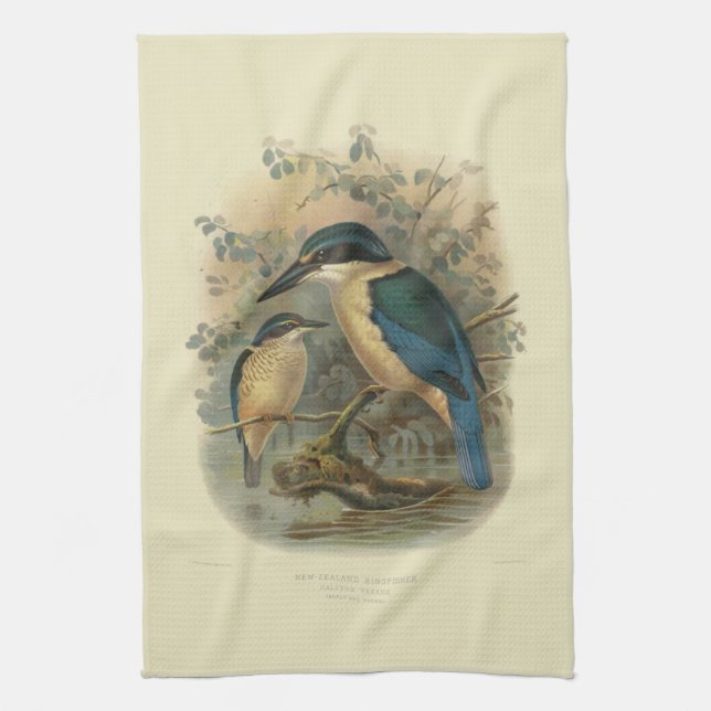 Vintage Science NZ Birds - NZ Kingfisher Kitchen Towel (Vertical)