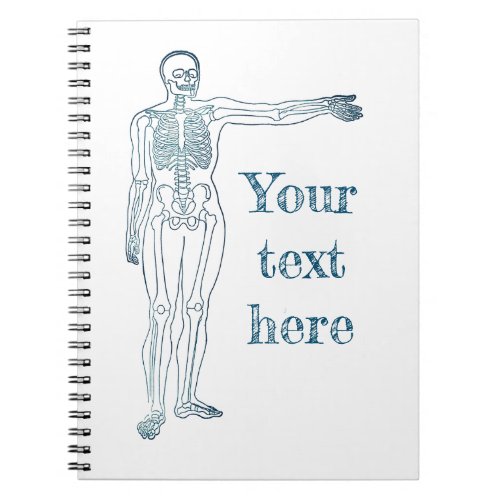 Vintage scientific skeleton personalised blue note notebook
