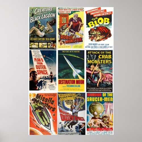 Vintage SciFi Movies Collage Poster