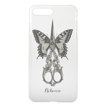 Vintage Scissor & Butterfly With Name Iphone 8 Plus/7 Plus Case by caseplus at Zazzle