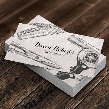 Vintage Scissor Comb & Hair Dryer Hair Stylist Business Card by cardfactory at Zazzle