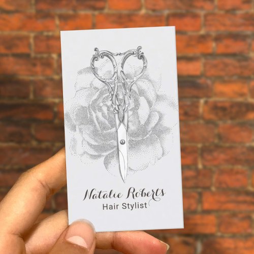 Vintage Scissor  Flower Hair Stylist Beauty Salon Business Card