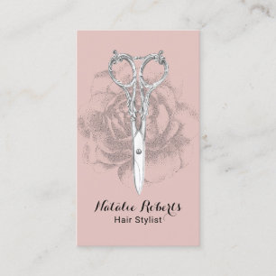 Vintage Scissor & Flower Hair Stylist Blush Pink Business Card