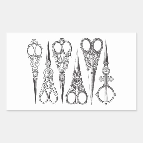 Vintage Scissors Elegant Black White Decorative Rectangular Sticker