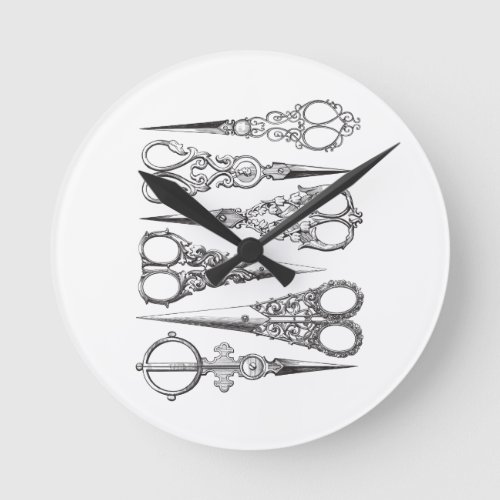 Vintage Scissors Elegant Black White Decorative Round Clock