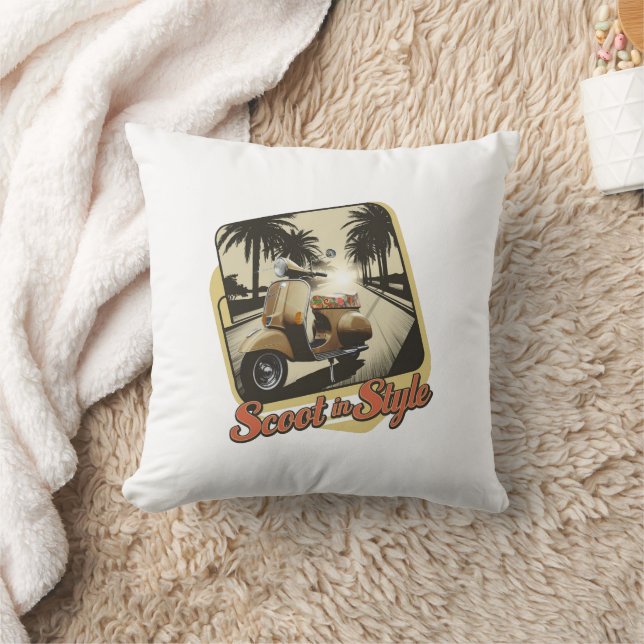 Vintage Scoot in Style Throw Pillow (Blanket)