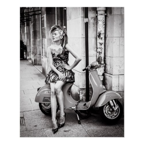 Vintage Scooter  girl on scooter Poster  Paris