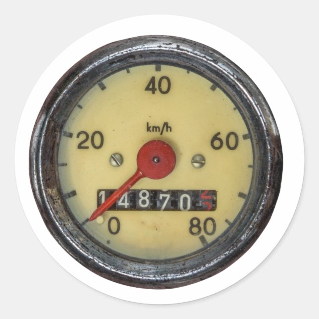 Vintage Scooter Speedometer Classic Round Sticker (Front)